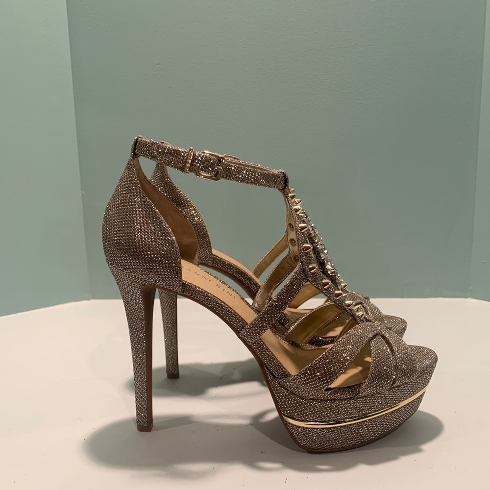 Antonio Melani gold sparkly evening t-strap sandal